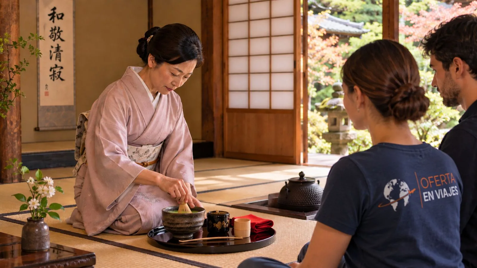 Ceremonia tradicional del té con matcha en Kioto, Japón