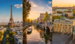 de París a Berlín con Torre Eiffel, canales de Ámsterdam y Puerta de Brandeburgo