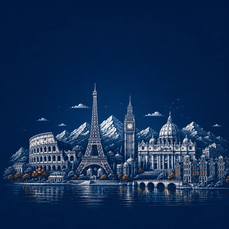 Ilustración de viajes a Europa