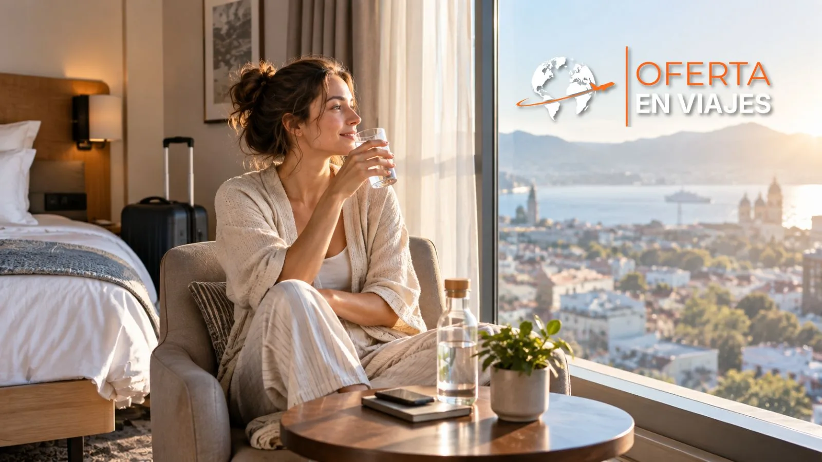 Viajera adaptándose al nuevo horario después de un vuelo
