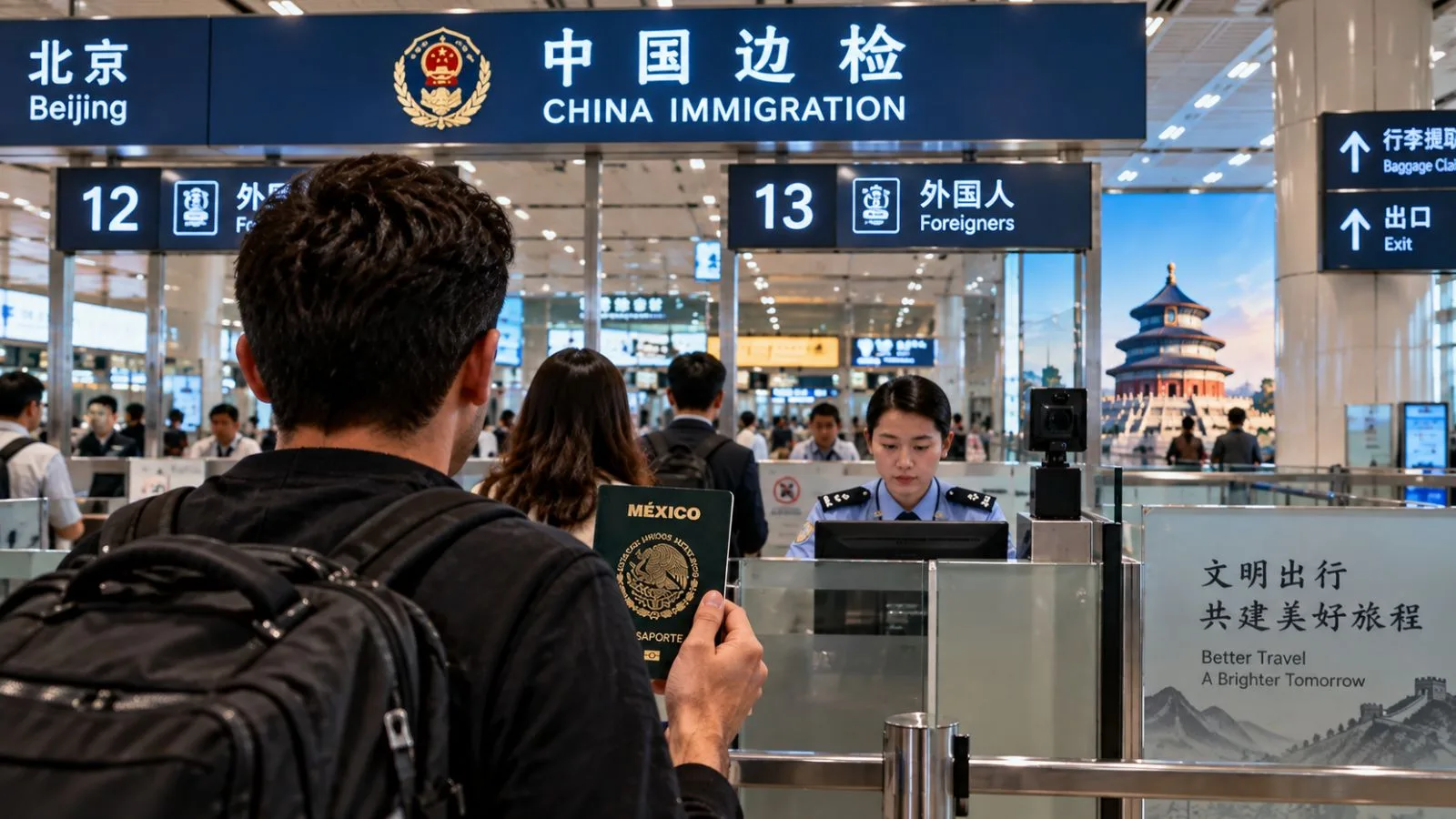 Control migratorio de llegada a China con pasaporte mexicano